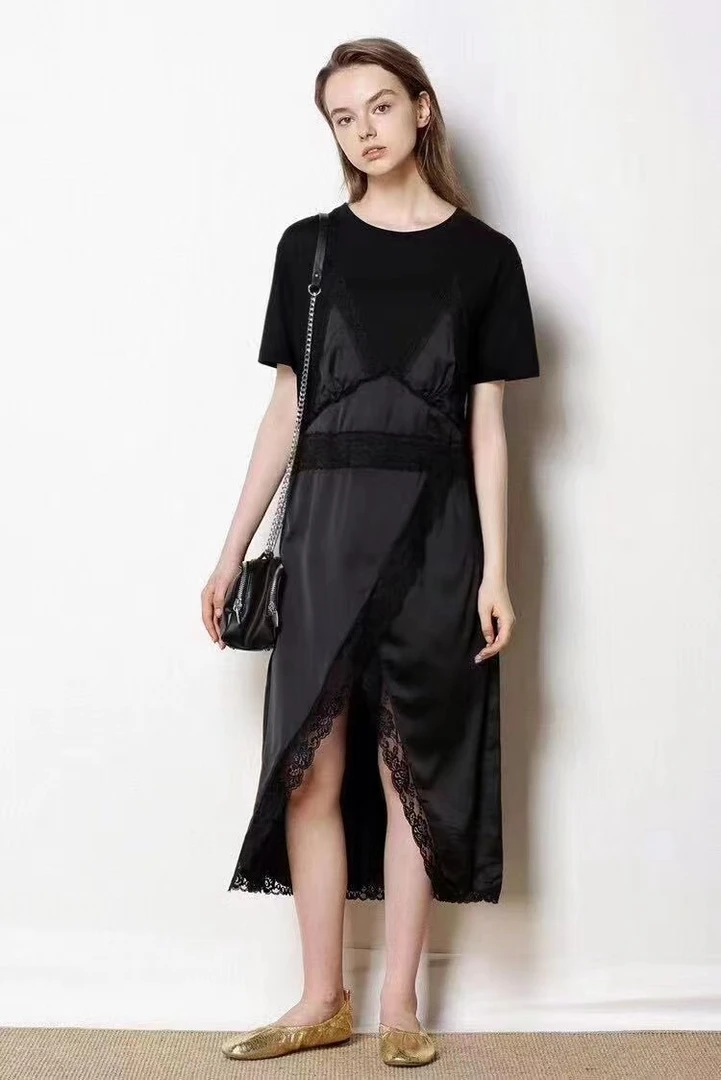 九畹花拼蕾丝连衣裙