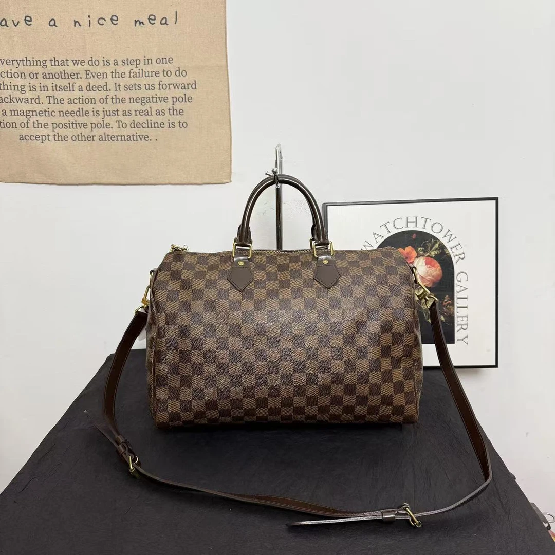 95新 LouisVuitton/路易威登 LV棕棋盘格肩带款speedy35/斜挎包