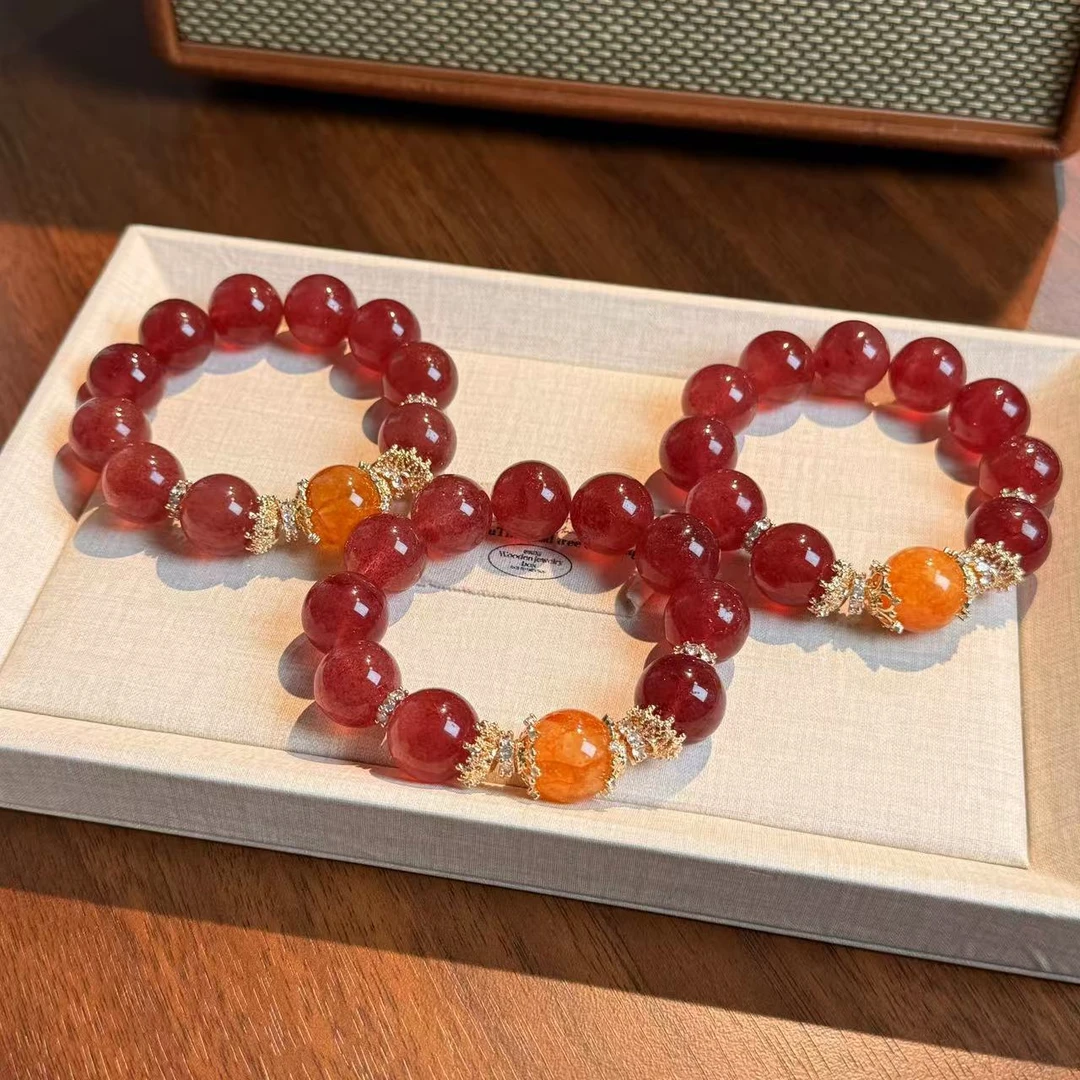 草莓晶黄胶花水晶手串手链 颜色微差多样性发其一ZDD503