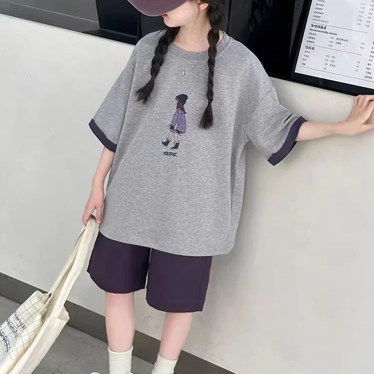 女童夏季套装夏装韩版短袖短裤2025年款中大童休闲洋气女孩两件套