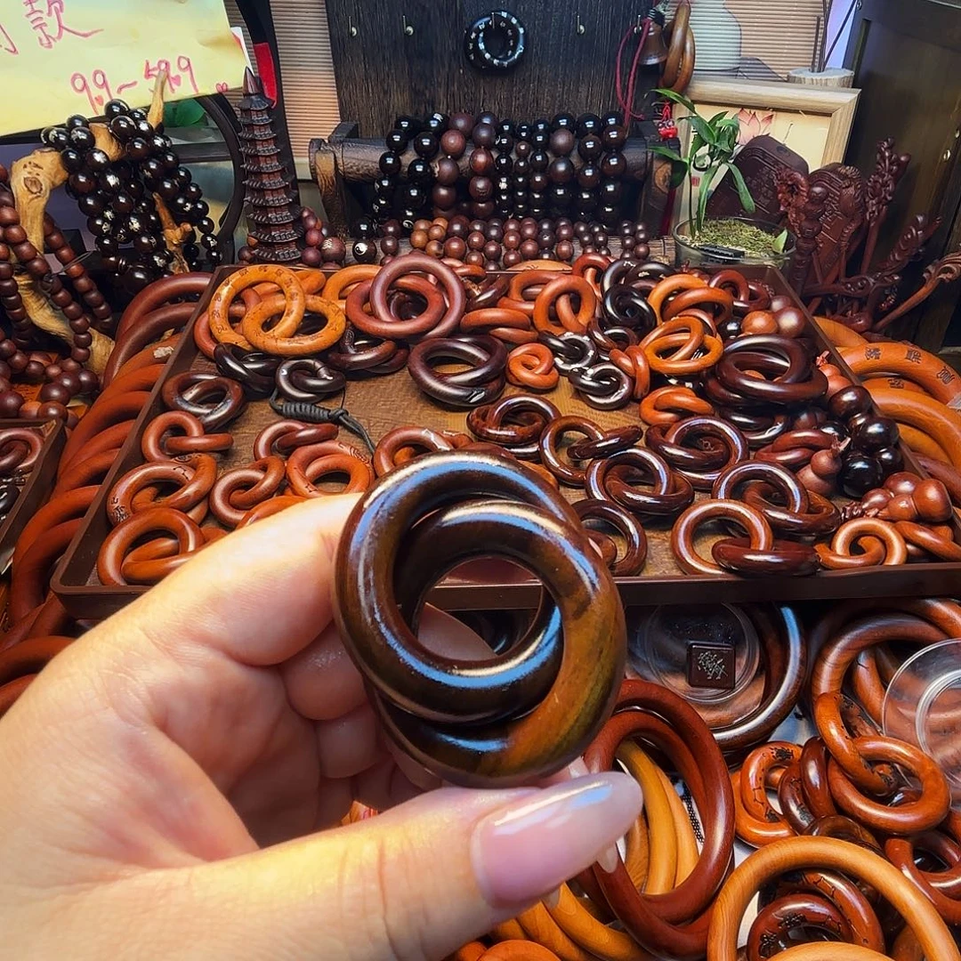 木枣木玉化25圈口乾坤圈阴阳双色