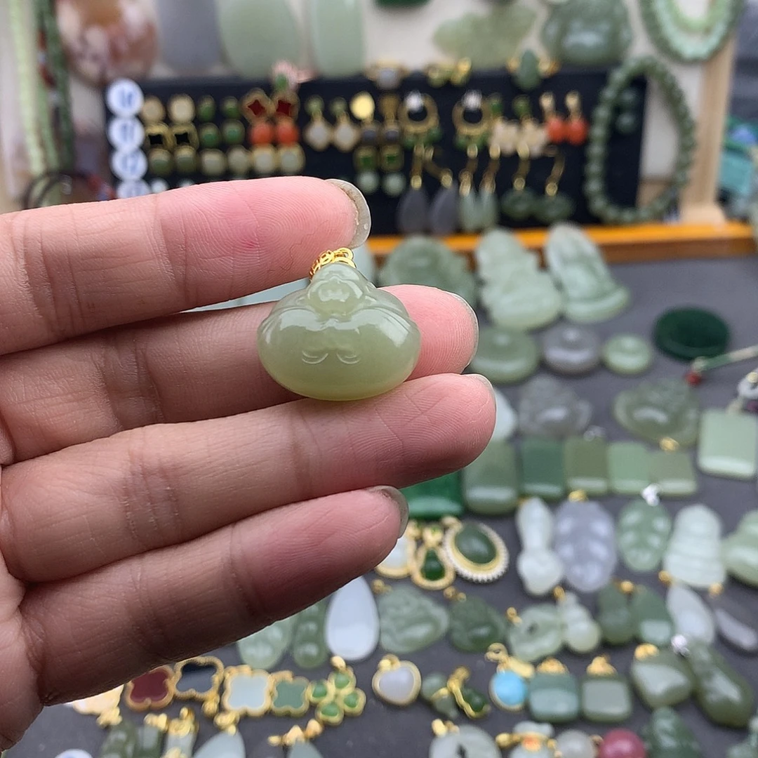 和田玉银S925镶嵌吊坠(不含链)