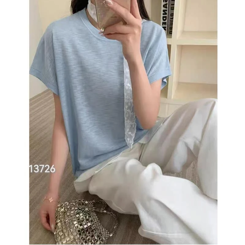 13726（部分无水洗唛，介意慎拍）CHUXUN净面竹节麻小飞袖短袖