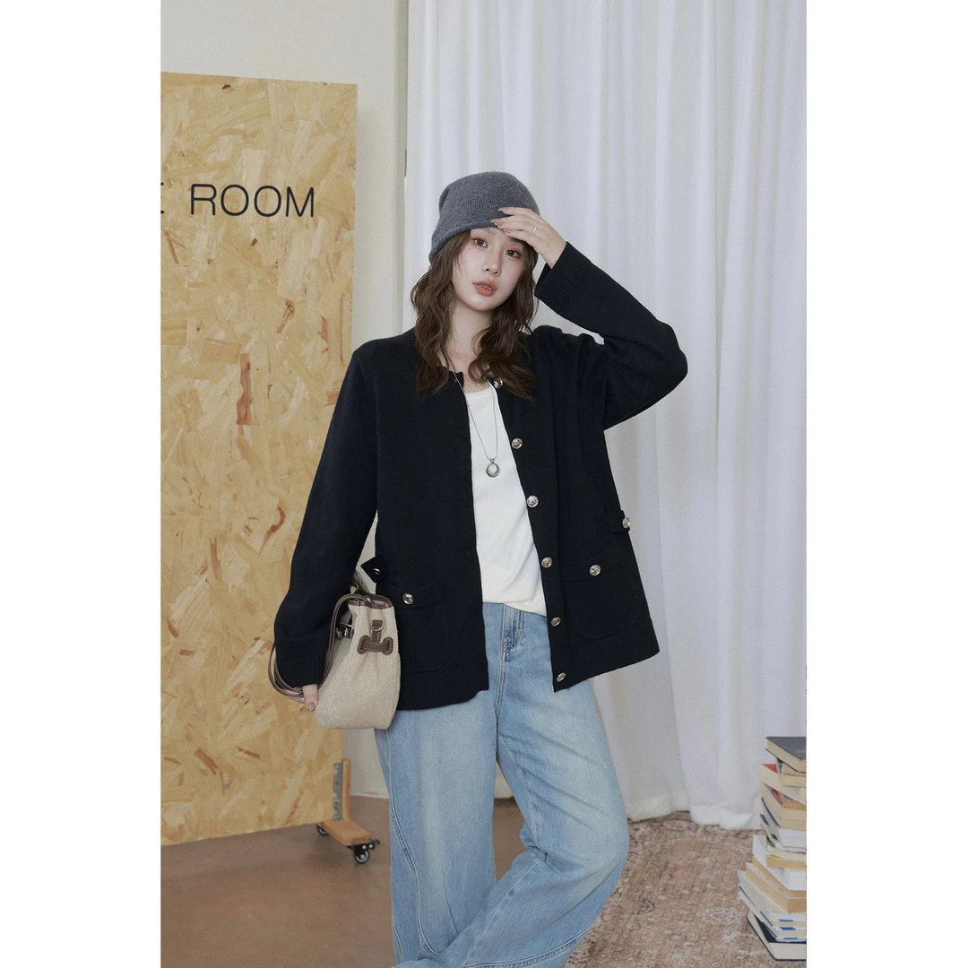 现货大婉酱微胖定制高级感慵懒风小香针织开衫上衣毛衣外套2515D