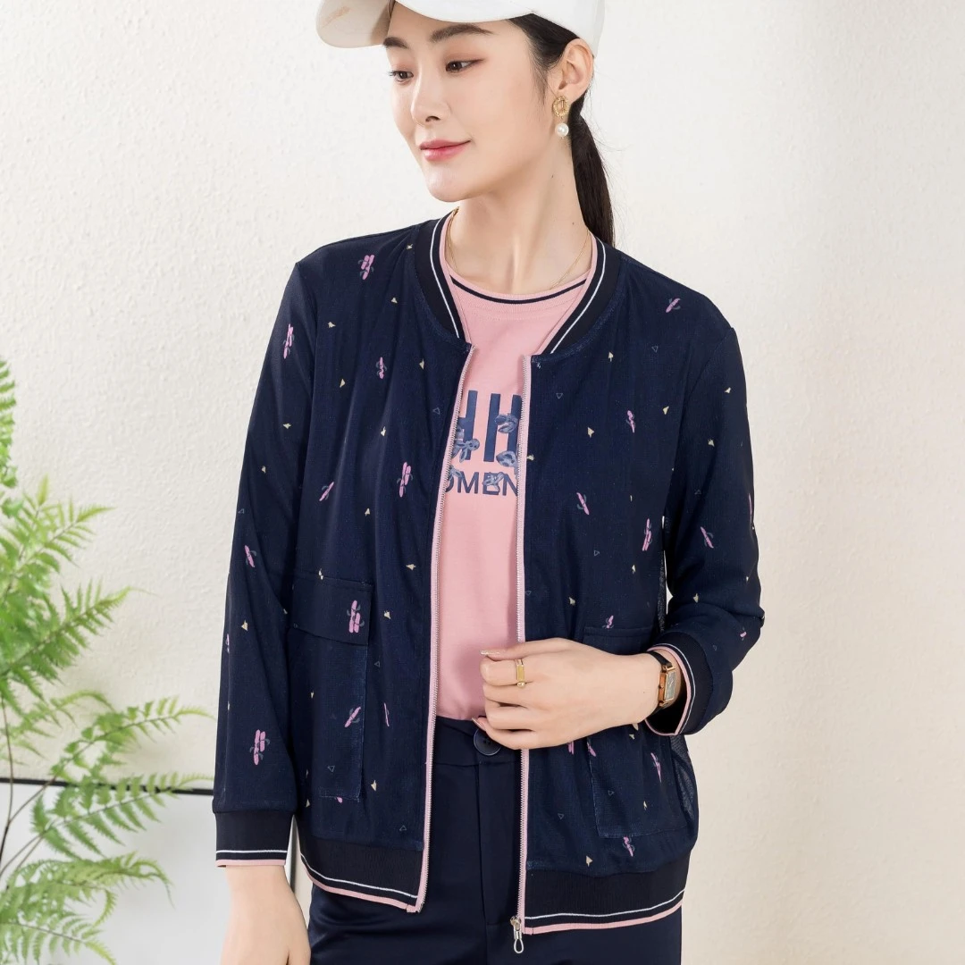 玛瑞施专柜夏季开衫新款薄款外套女士印花弹力百搭上衣女士Y3001