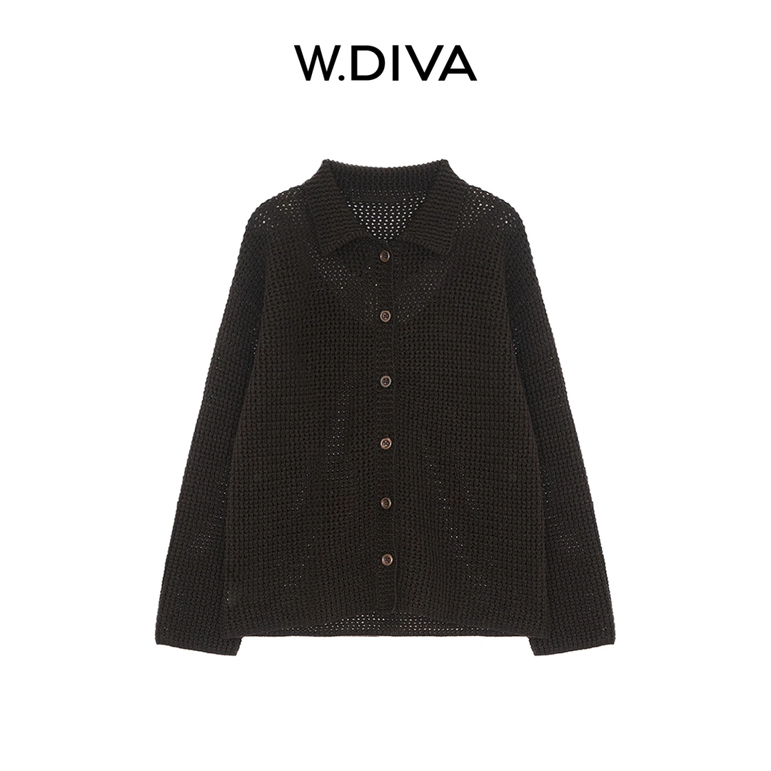 W.Diva【织迹】山羊绒绵羊毛秋季开衫外套镂空文艺钩针女53Z262532