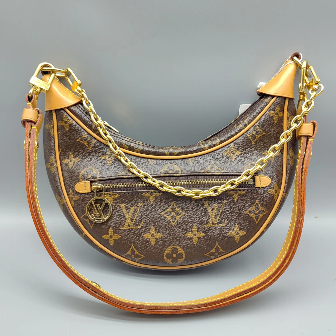 95新 LouisVuitton/路易威登 老花月牙包芯片款1597 3484