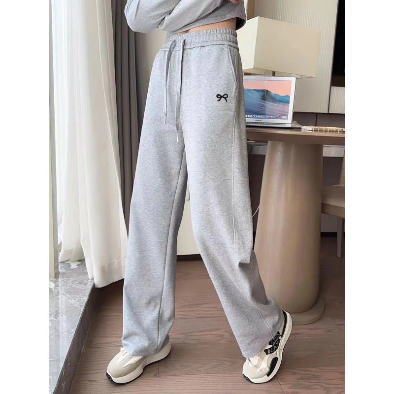 「即墨卫裤」2024春季新款蝴蝶结刺绣休闲百搭直筒阔腿裤IM-3176