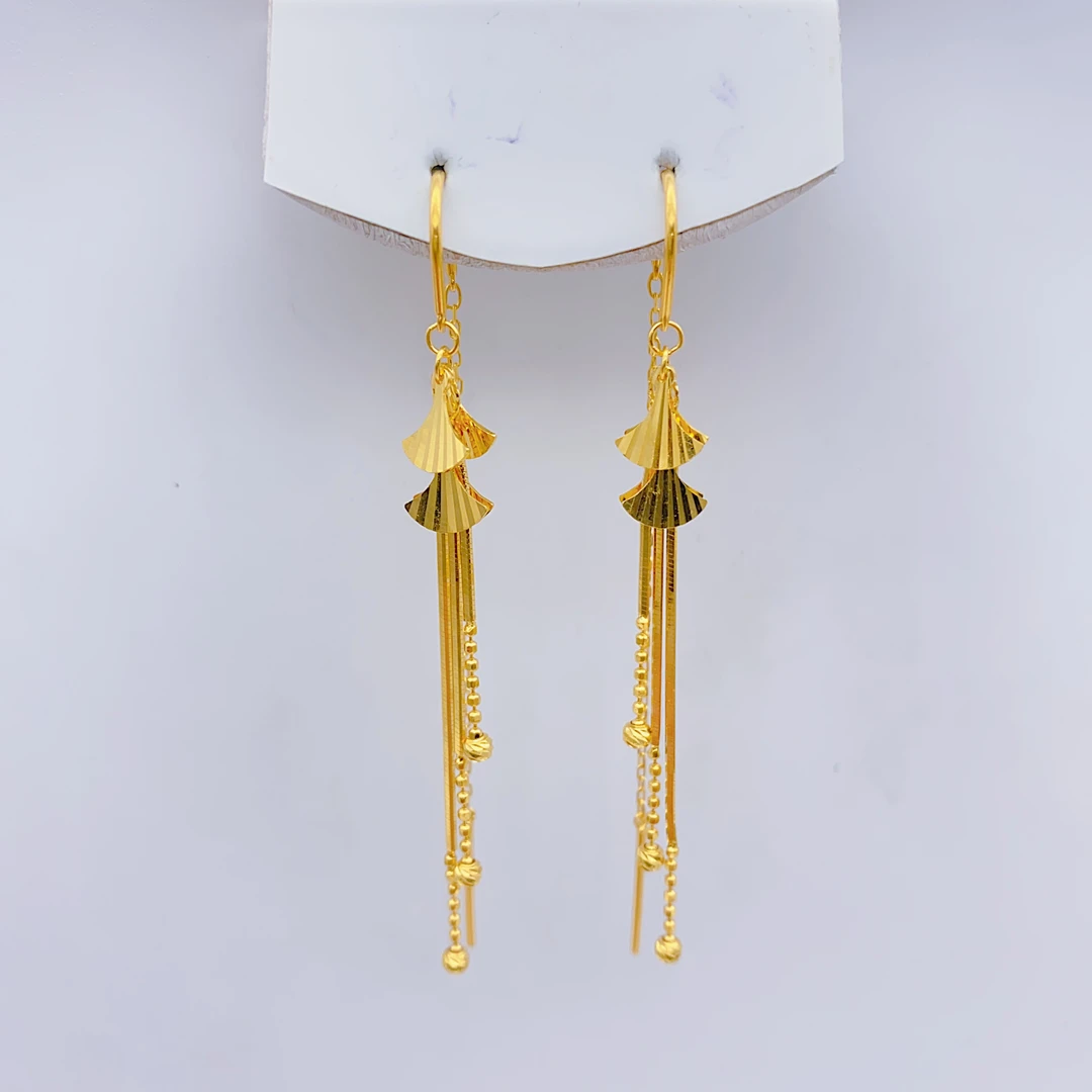 老庙黄金足金5G精工小裙子时尚气质百搭ｕ型耳钩线3.55克