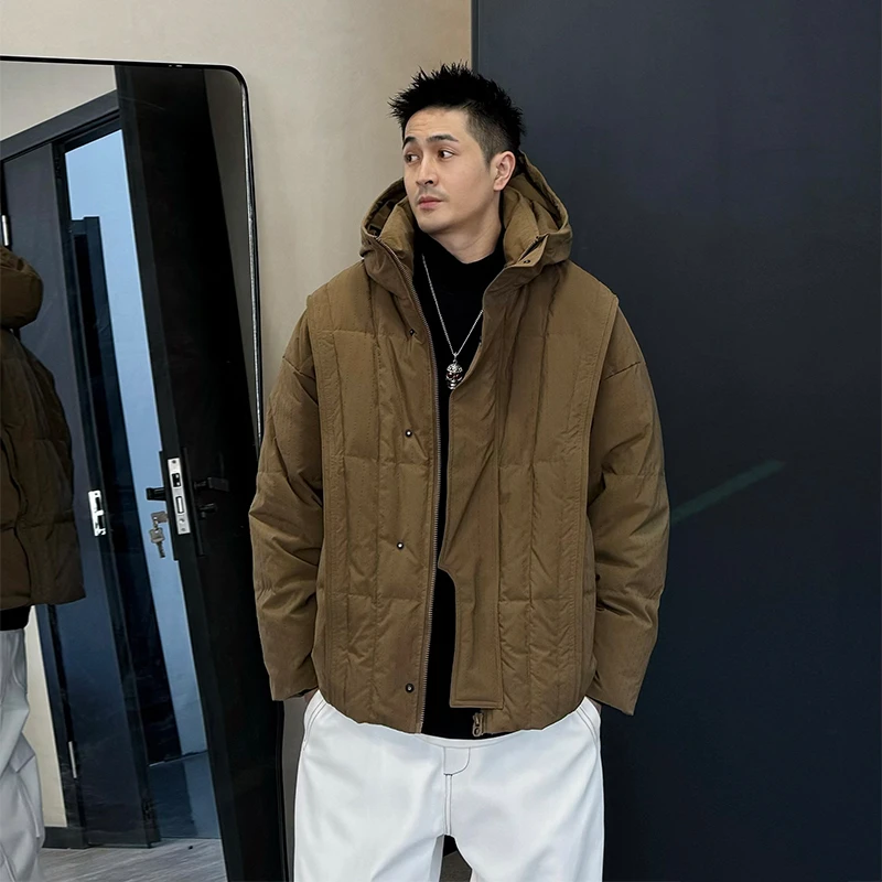 到位男装秋冬极简休闲时尚波点针织纹羽绒夹克外套Y8608