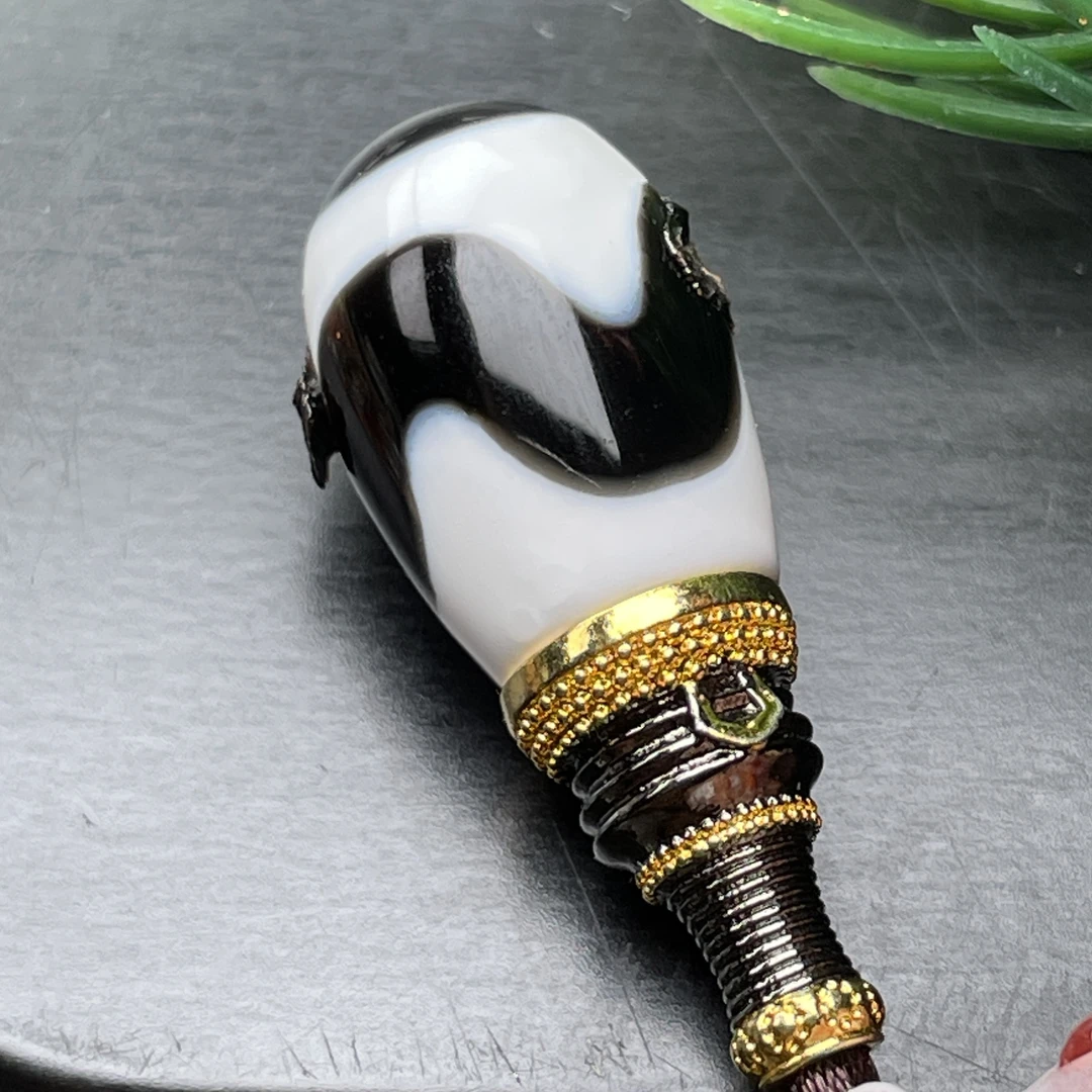 珠改黑白虎牙水滴型三通高油高密尺寸11mm左右文玩菩提配饰