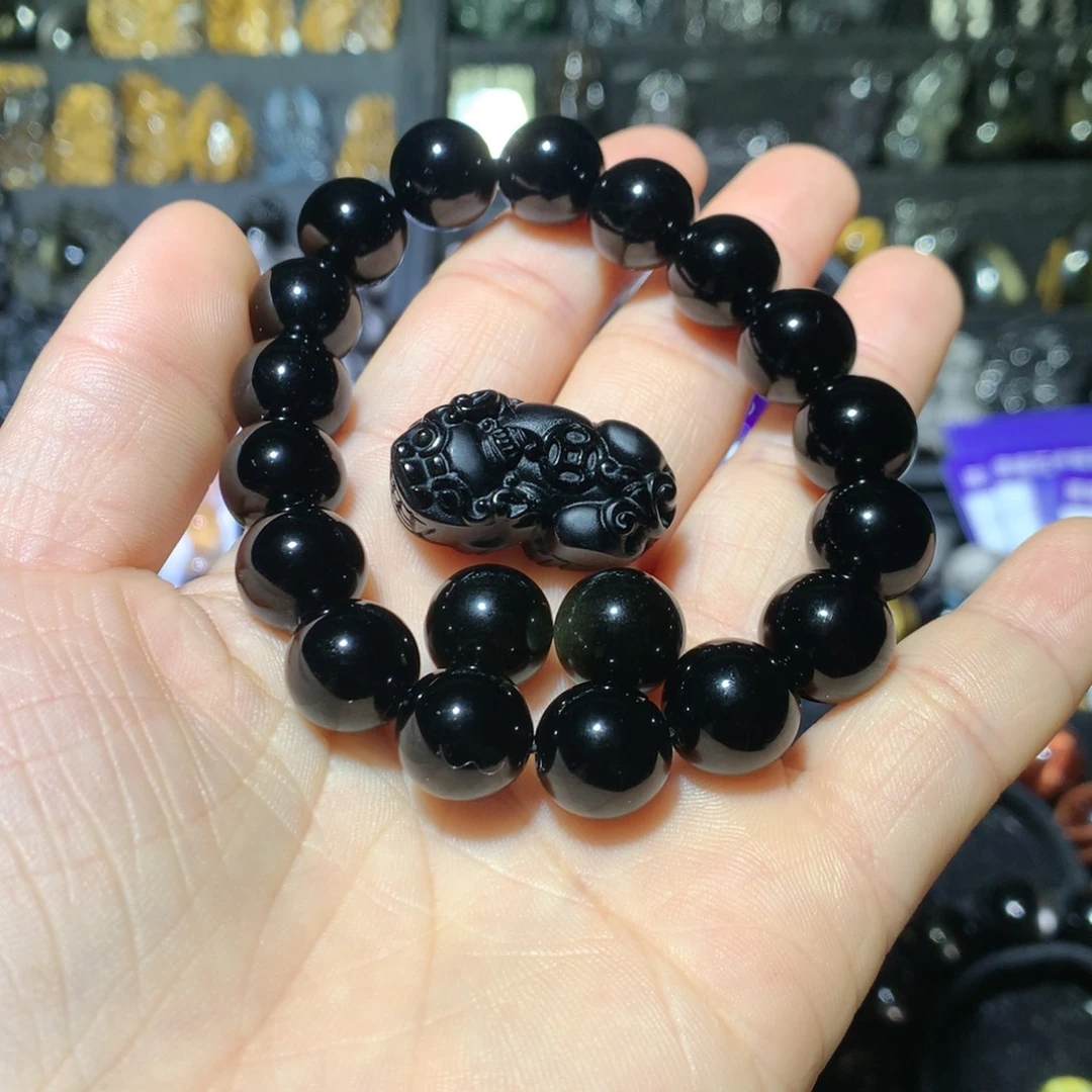 一***顺黑曜岩未镶嵌手链