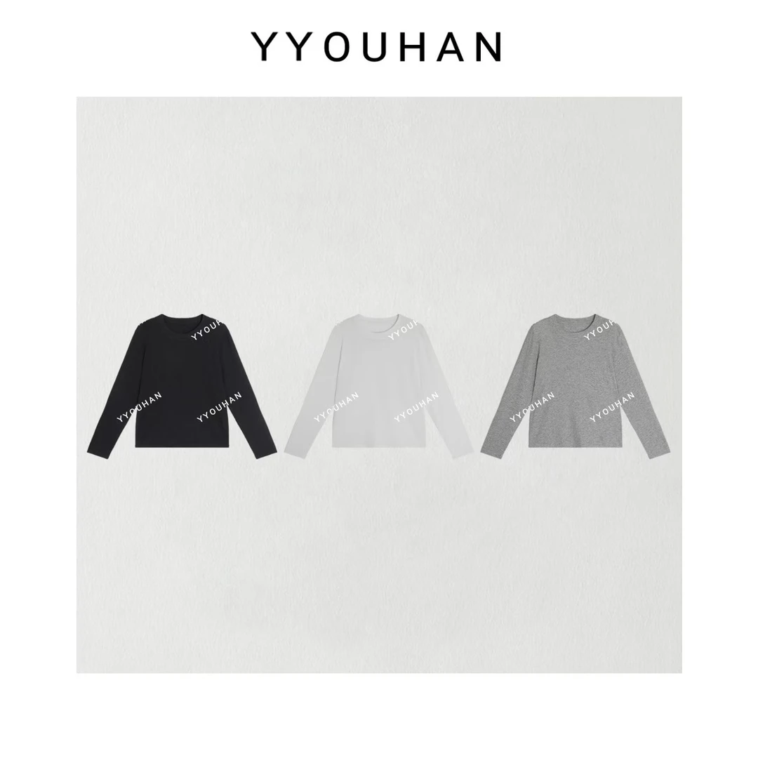YYOUHAN 2025升级版小众设计百搭贴标走线长袖T恤上衣 2408B3330