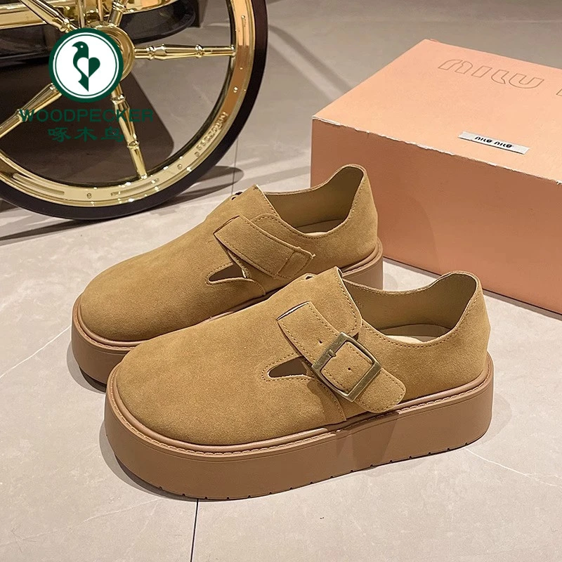 啄木鸟复古全包勃肯鞋女2025春季新款厚底百搭增高一脚蹬乐福单鞋