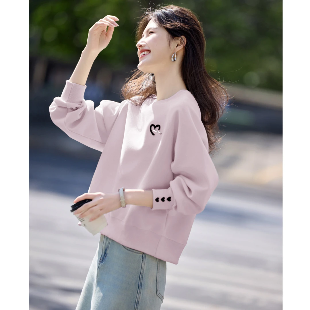 时尚卫衣女春秋2025新款长袖韩版圆领宽松上衣百搭休闲小个子软糯