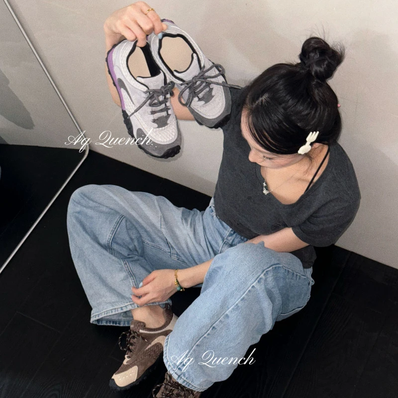 「球宝家」25ss【城市漫游】拼色德迅增高4cm | 复古真皮慢跑休闲女鞋