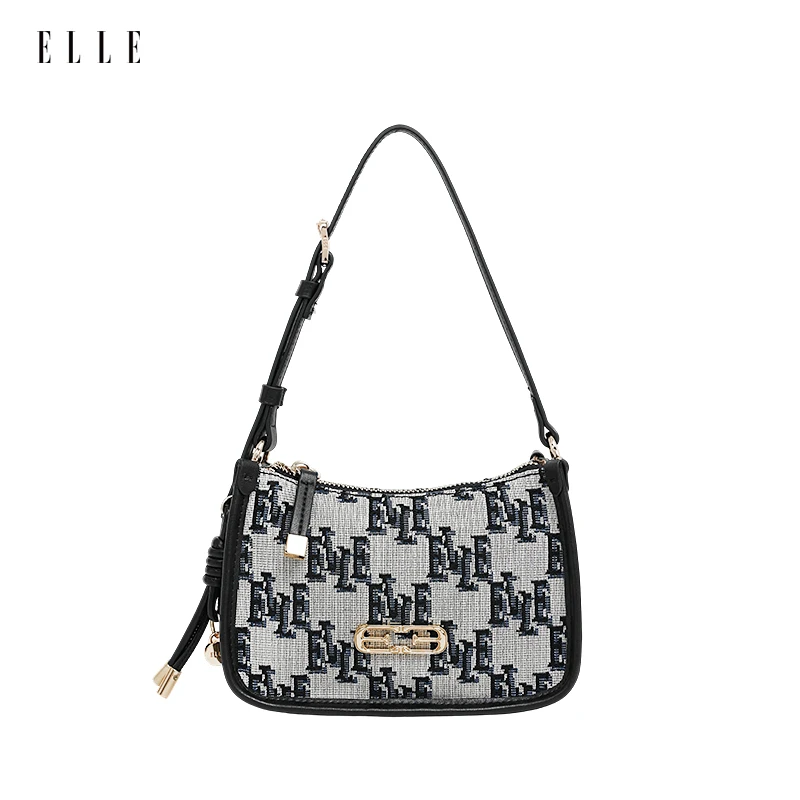 ELLE25年新款【秋季爆品】时尚复古设计师老花手拎腋下斜挎包女士包