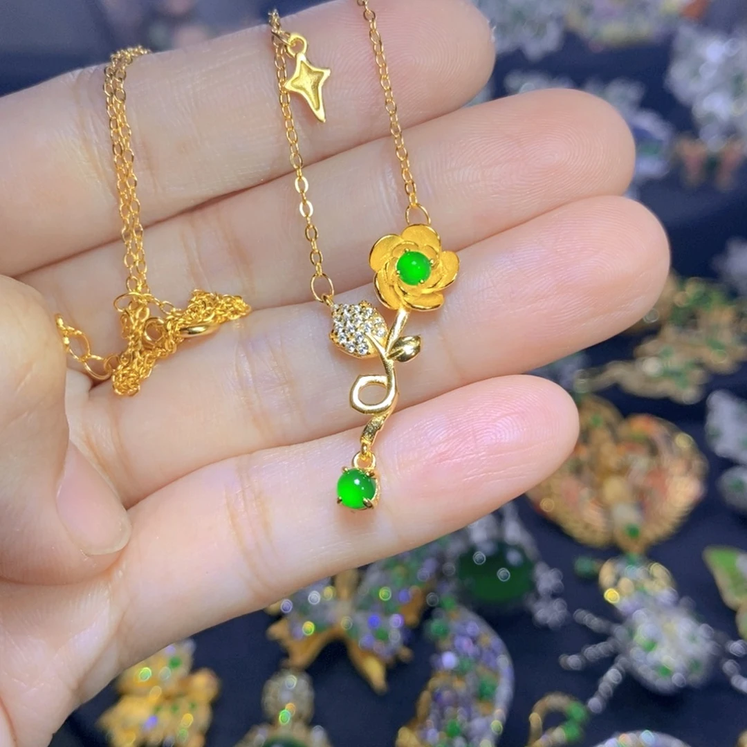 翡翠银S925镶嵌吊坠(不含链)天然资源