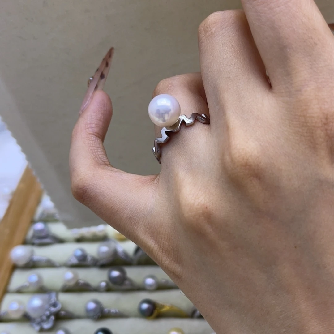 银S925镶嵌戒指淡水珍珠
