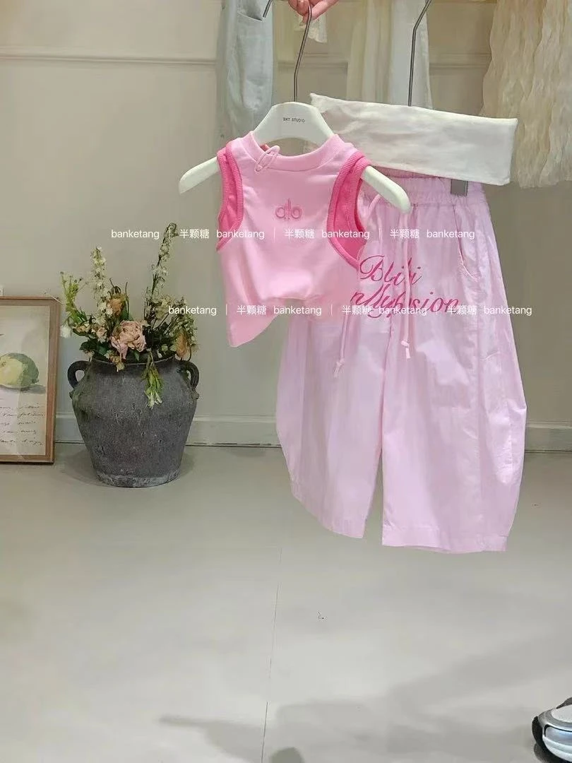 女童夏季套装2025新款时尚休闲儿童夏装韩系背心甜美韩版两件套