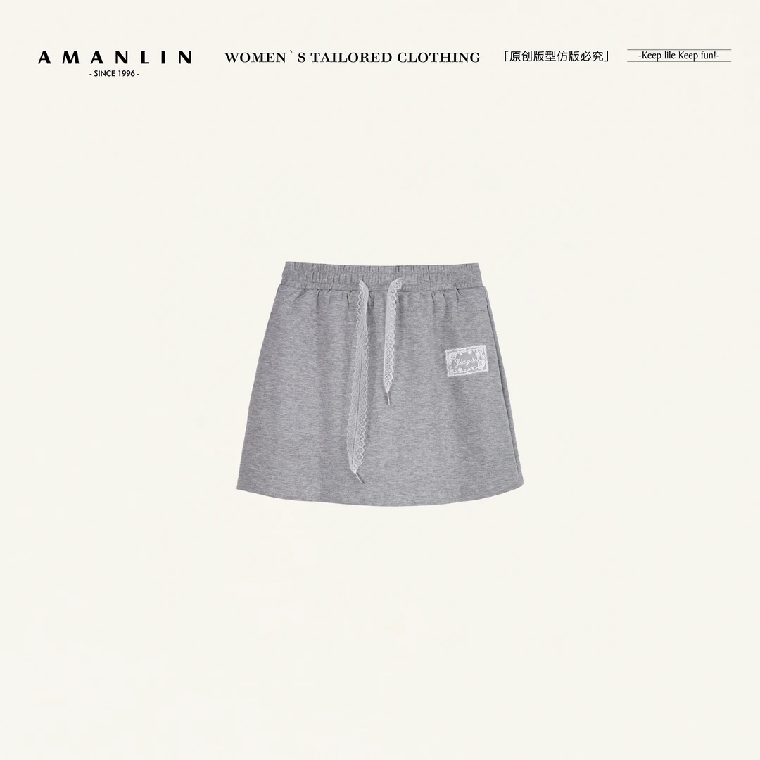 AMANLIN/阿谩琳简约风休闲百搭显瘦高腰百褶半身裙a字短裙Y599366