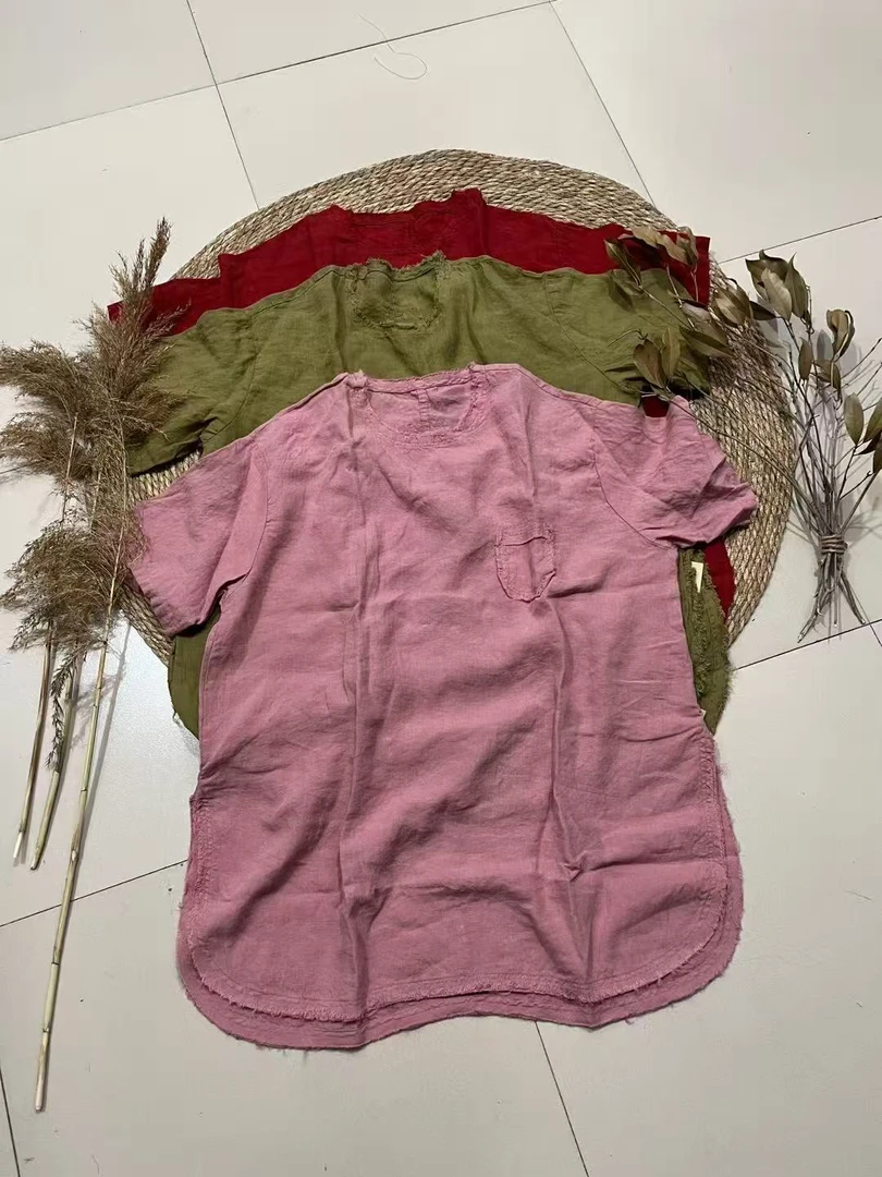 亚麻毛边圆领长袍