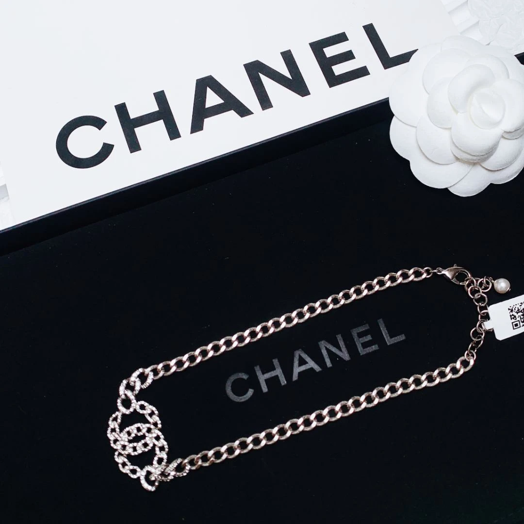 95新 Chanel/香奈儿 柚礼中古/香奈儿双C镂空银色项链CG502020