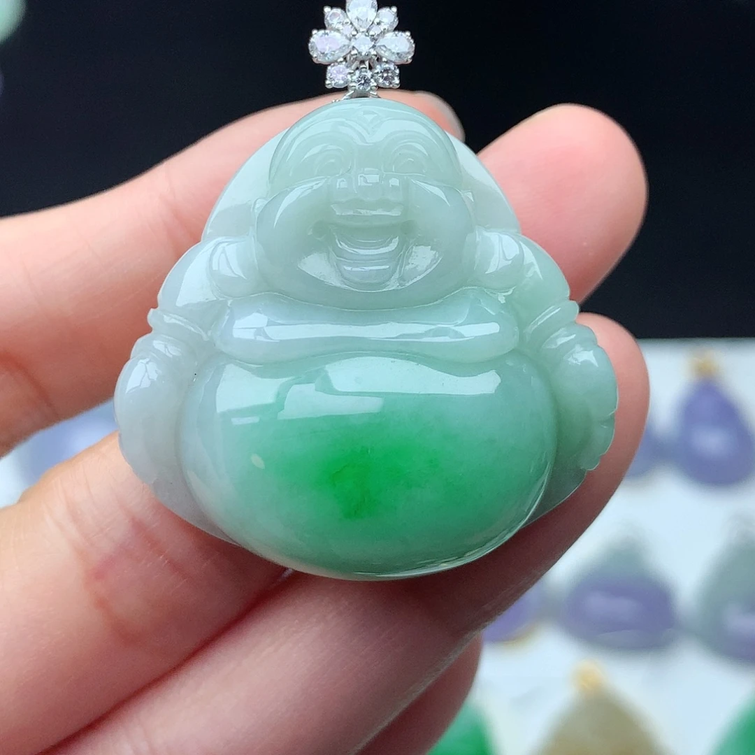 翡翠18K金镶嵌吊坠(不含链)