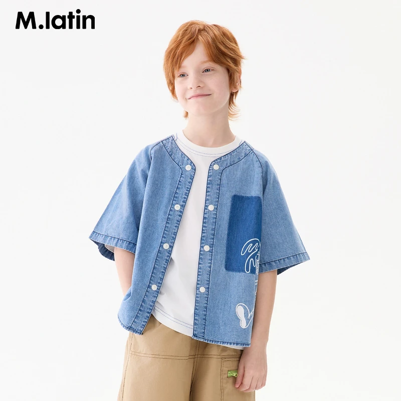 马拉丁童装儿童衬衫25夏装新款男大童度假风印花短袖衬衫
