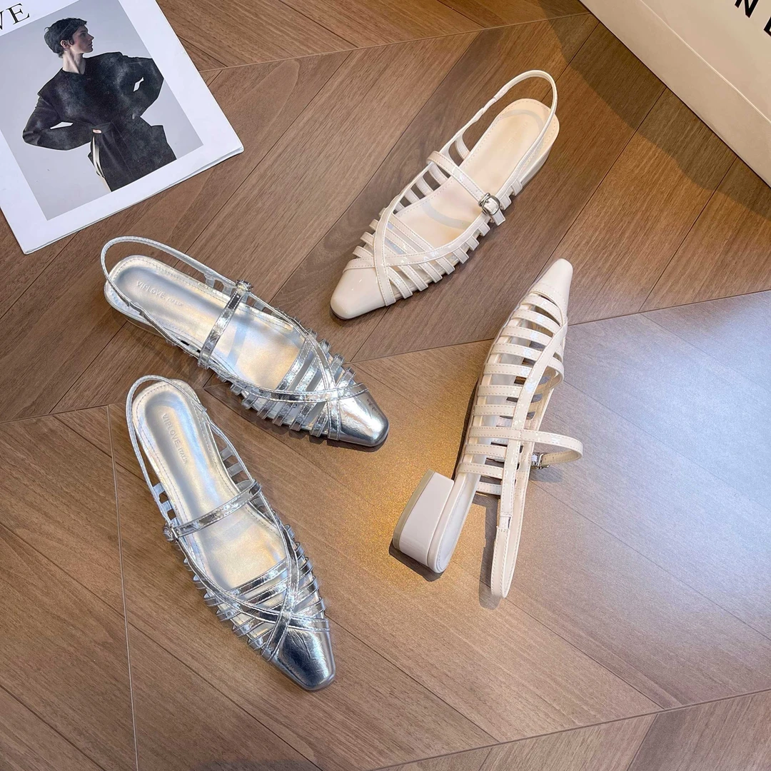 【NO退NO换】鑫燃KIKI 复古韩版尖头鱼骨纹编织气质凉鞋 268-68 BL