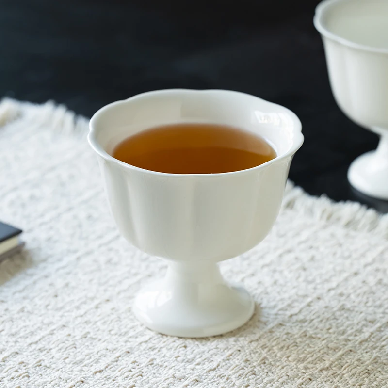 【米白】高脚酸奶杯德化白瓷冰淇淋杯陶瓷牛奶杯200ml茶水饮料杯
