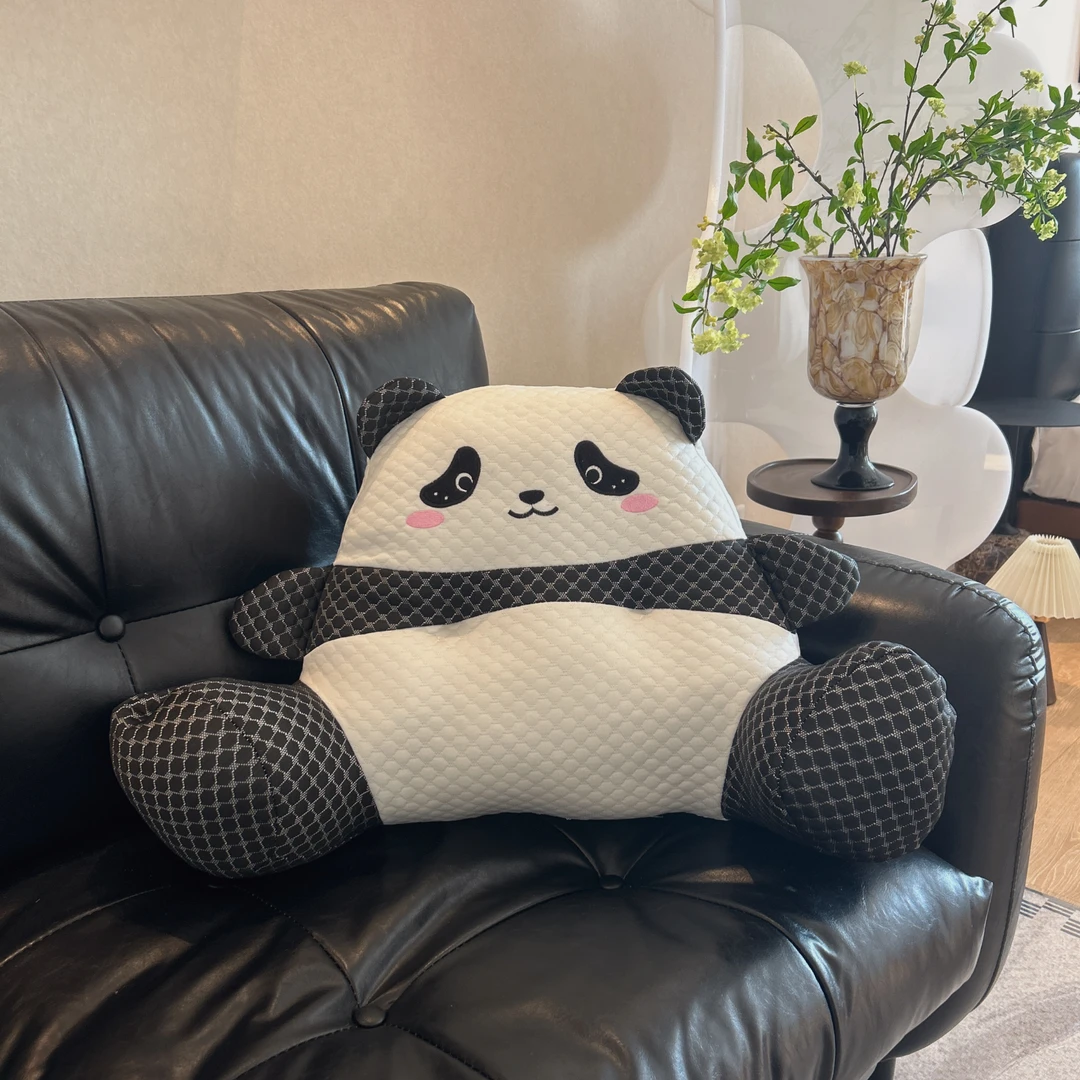 熊猫腰靠凉感冰豆豆可爱抱枕办公室腰靠垫久坐护腰靠背沙发靠枕