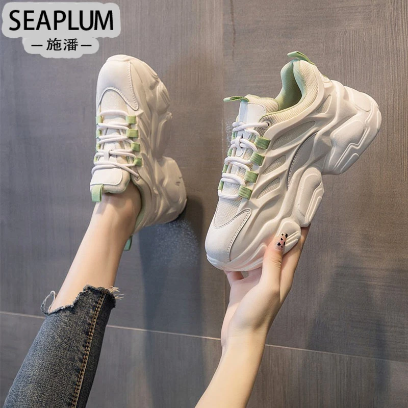 SEAPLUM真皮老爹鞋女ins潮 2025春秋季新款夏季厚底小白鞋百搭运