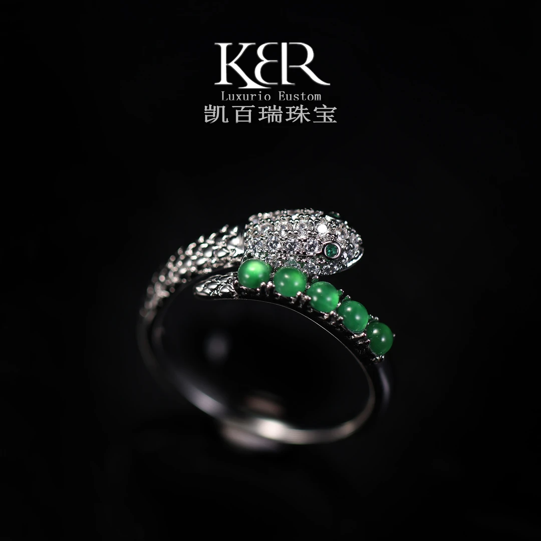 高级定制新款设计天然A货翡翠高冰起光钢蛋蛇戒简约 JJCYX0329035