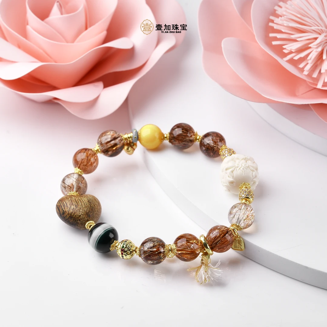 壹加田田 手工设计瑞麟昭灵cx黑金超水晶多宝手串多样性发一7266n