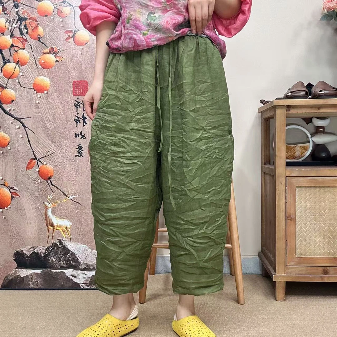 素陌  夏季新款双层透气苎麻山本裤宽松休闲时尚百搭八分萝卜裤