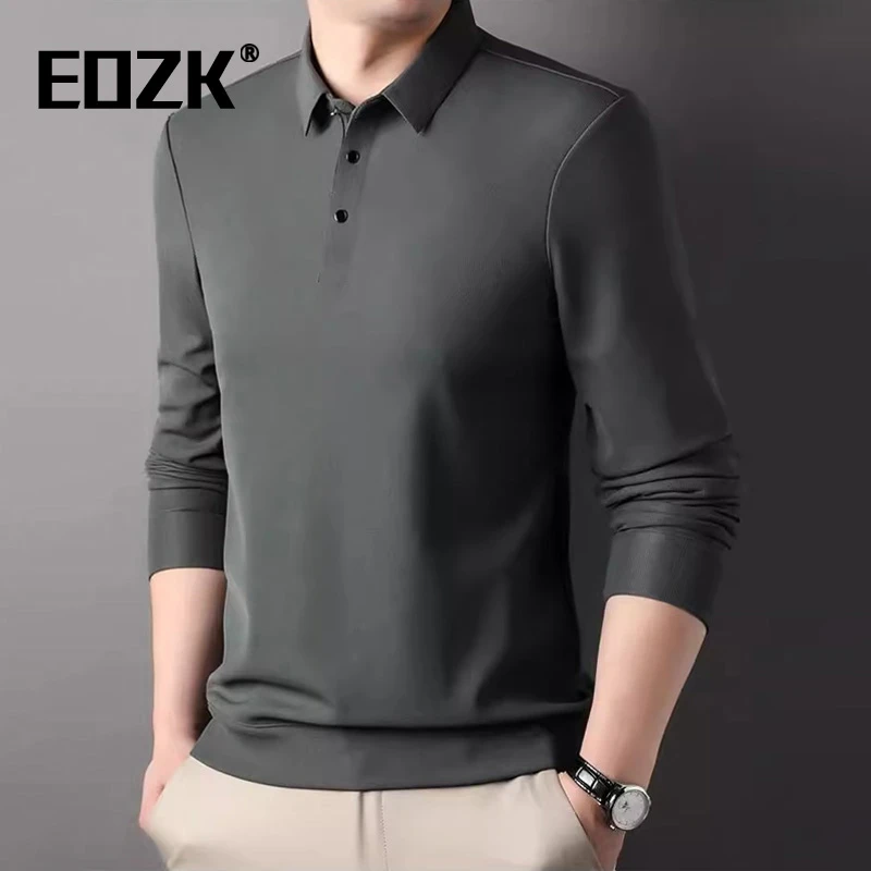 Eozk时尚休闲气质长袖T恤男2025秋季新款翻领简约保暖男士polo衫