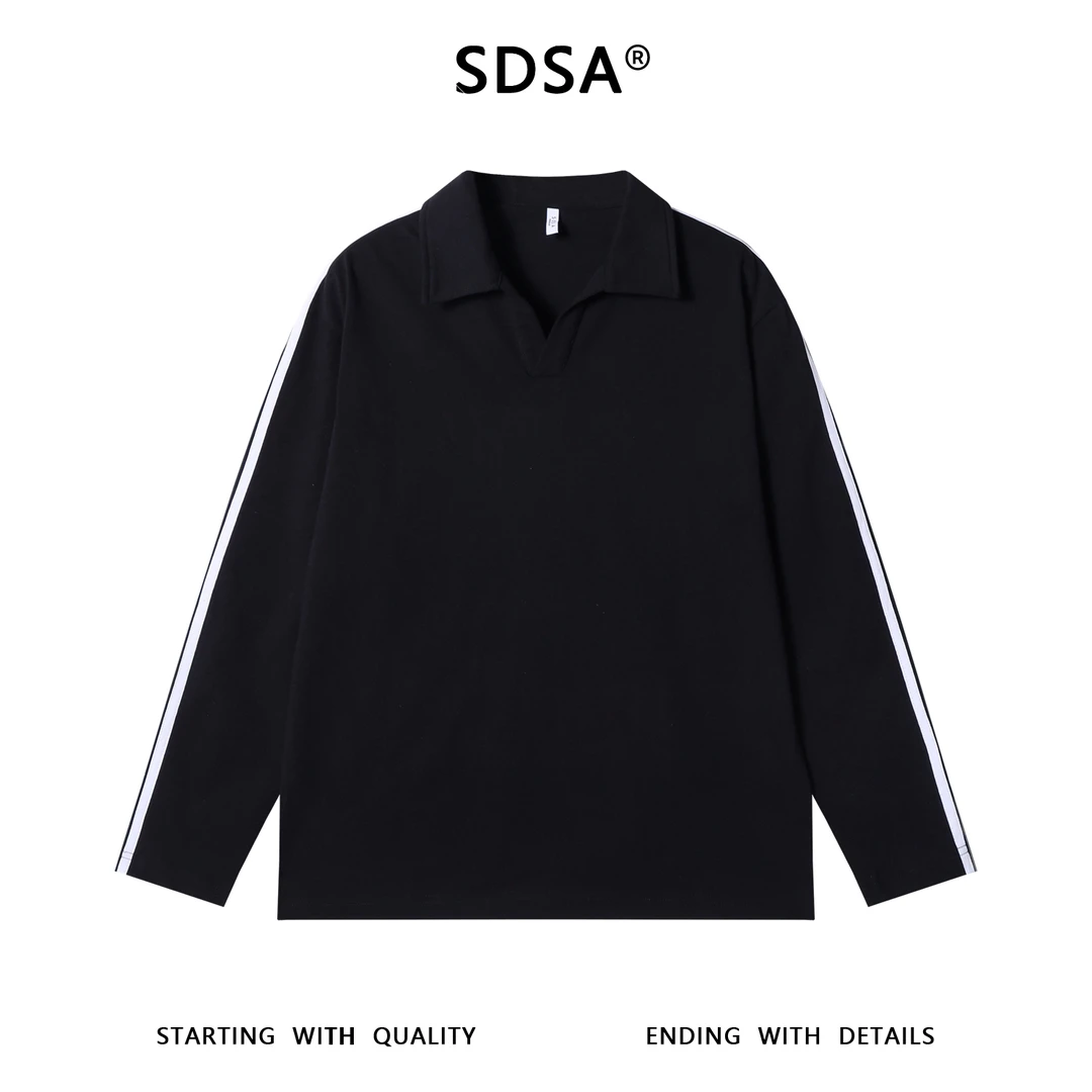 SDSA男士秋冬新款痞帅男装休闲撞色小V翻领长袖T恤百搭时尚宽松