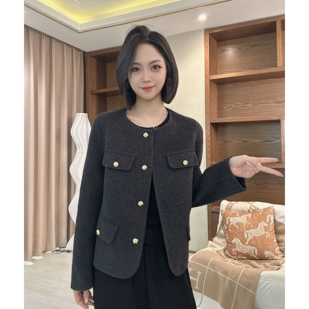 茜百万【新款上新】显瘦轻奢小香风双面毛呢外套小个子大衣女韩版