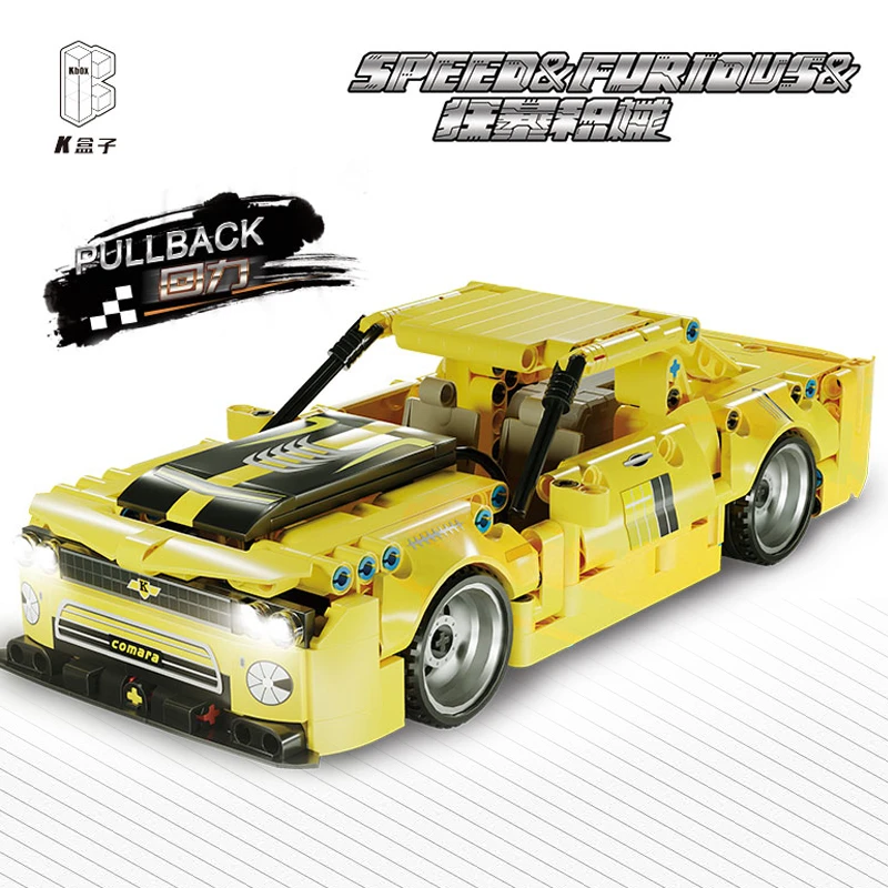 K盒子积木黄色回力车