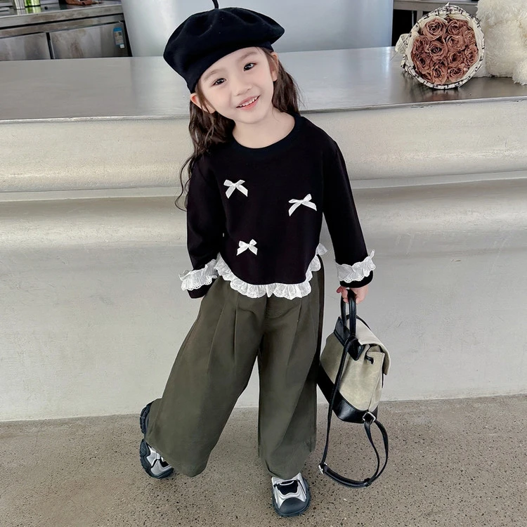 女童套装春秋2025新款儿童洋气长袖春季宝宝时髦休闲阔腿裤两件套