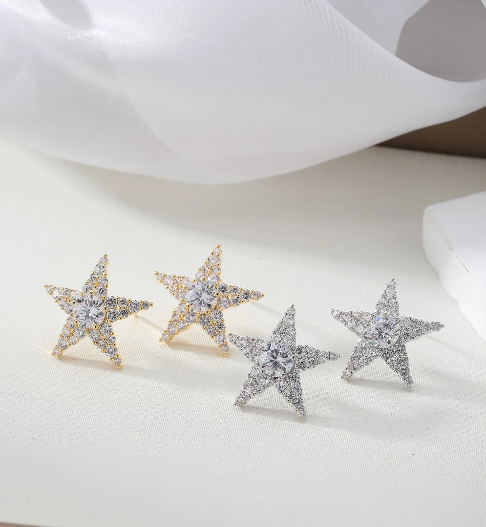 合金合成锆石耳饰 3969高级轻奢时尚韩系气质五角星耳环