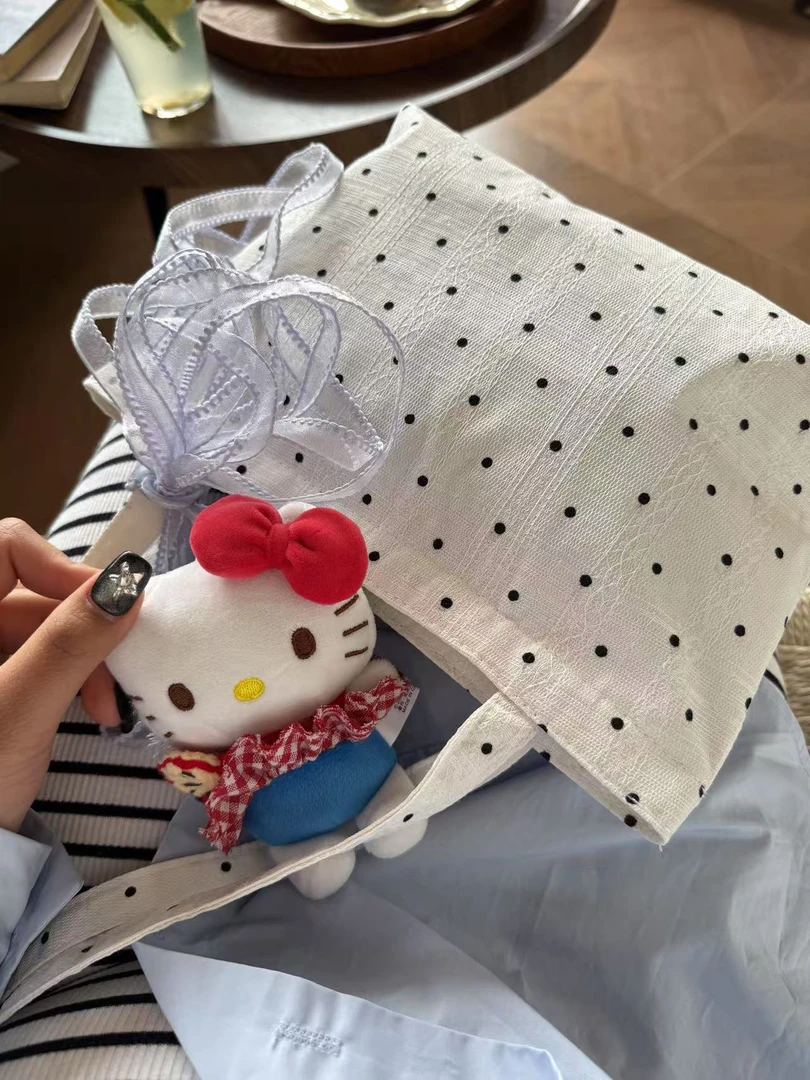 波点磁扣波点蕾丝包包百搭气质便携卡通零钱包托特包