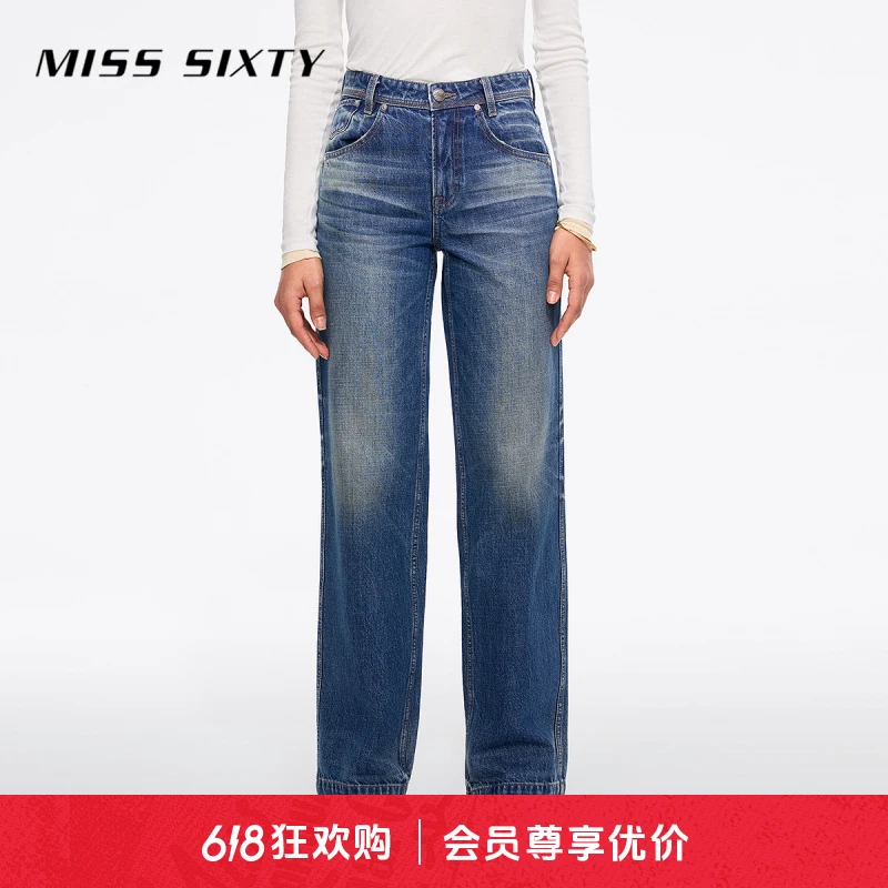 【进口牛仔面料】Miss Sixty2025春季新款牛仔裤女复古显瘦直筒裤
