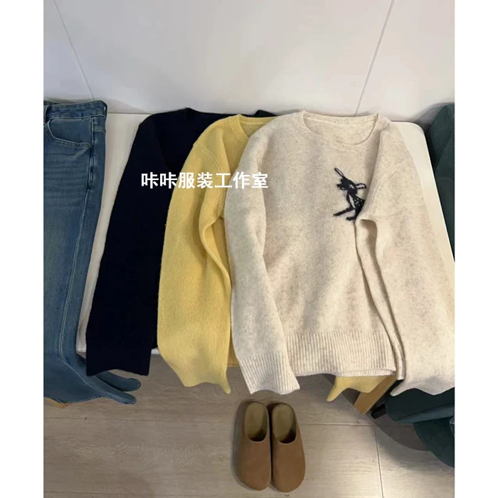 REKAYYAT“小鹿”莱赛尔天丝绵羊毛羊驼毛山羊绒软糯舒适刺绣针织衫