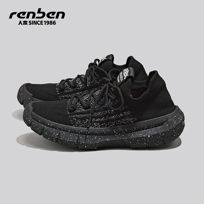 人本官方旗舰店2025春季新款休闲百搭黑色运动鞋男防滑减震跑步鞋