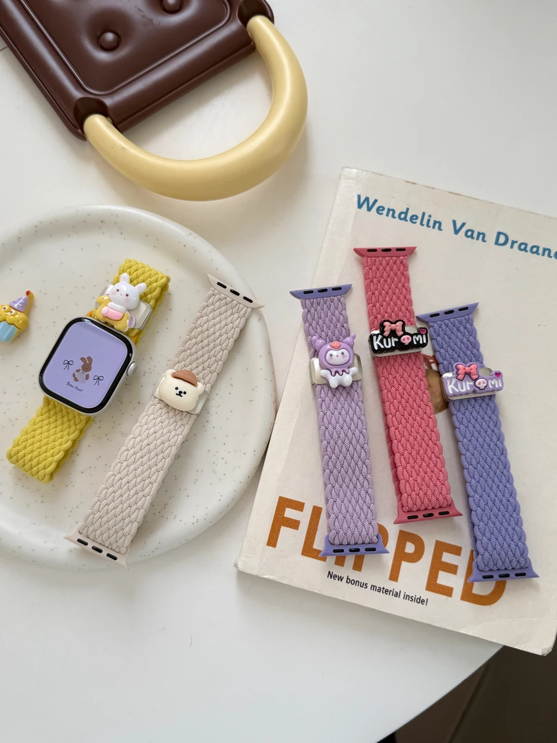 适用苹果手表S10可爱库洛米iwatchS9卡通波浪纹S8编织磁吸SE表带