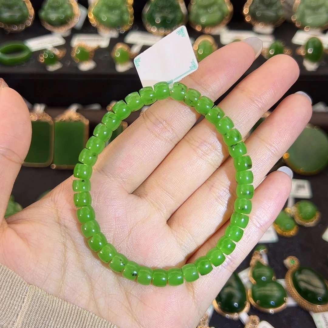 和田玉（碧玉）未镶嵌手串苹果绿直切手串