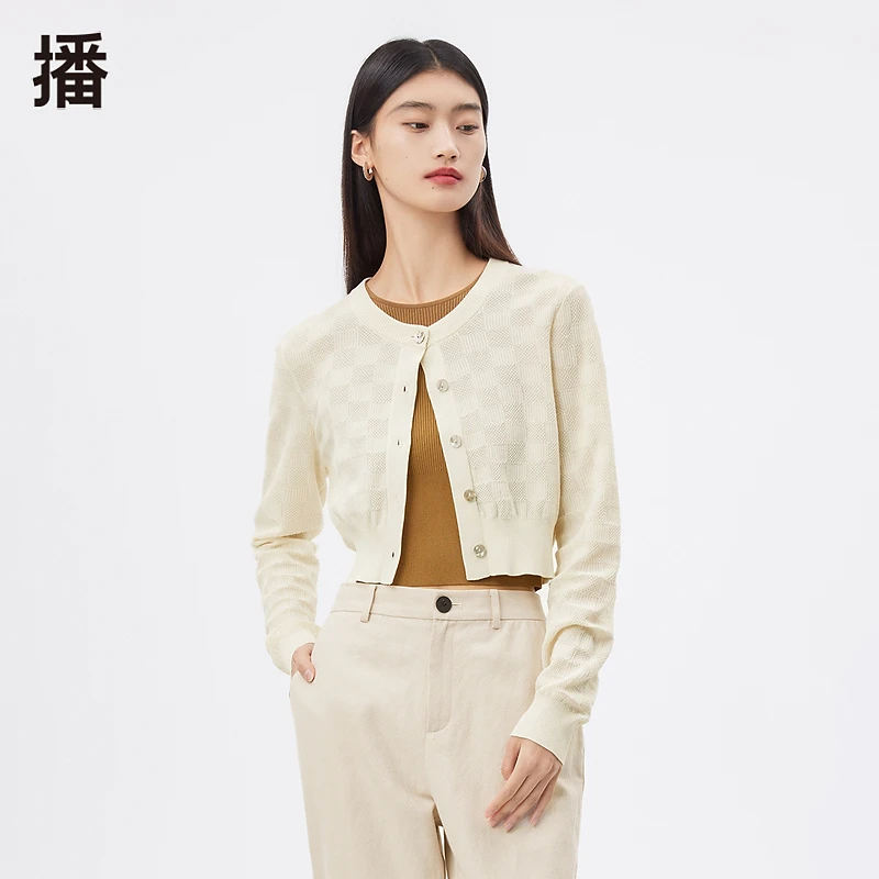 【达人专属现货】播夏通勤文艺简约白色开衫BDQ2UD1505三尺醒木