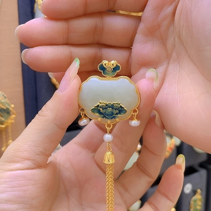 和田玉银S925镀金镶嵌颈饰